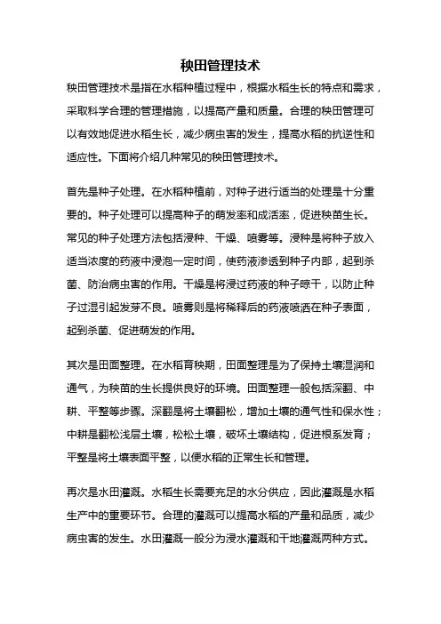 秧田管理技术