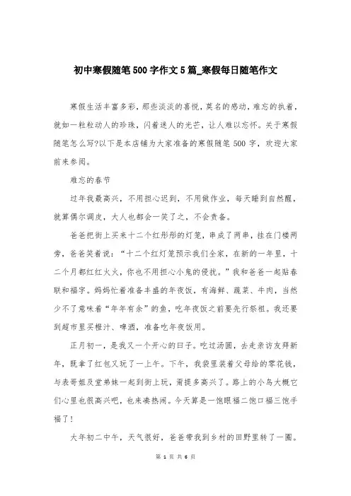 初中寒假随笔500字作文5篇-寒假每日随笔作文