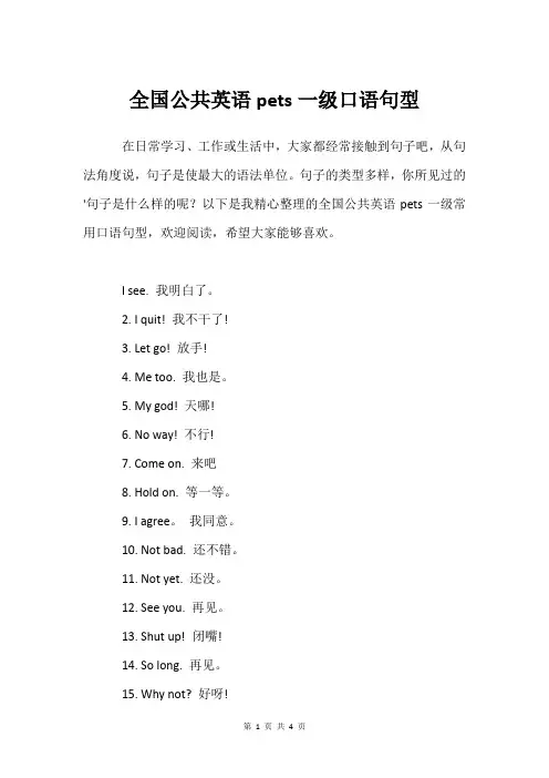 全国公共英语pets一级口语句型