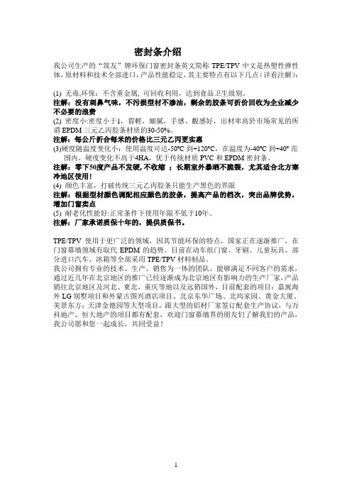 “筑友“牌门窗密封条介绍