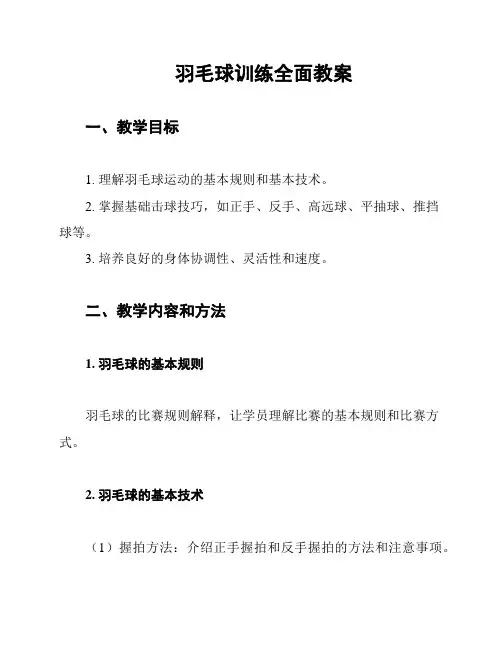 羽毛球训练全面教案
