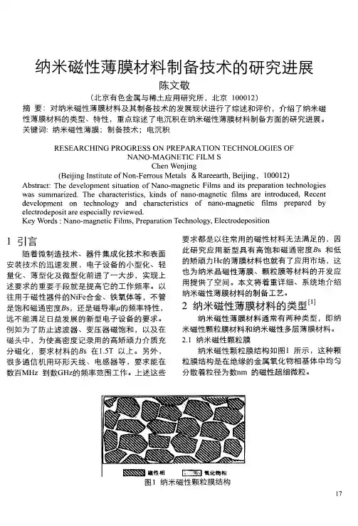 纳米磁性薄膜材料制备技术的研究进展