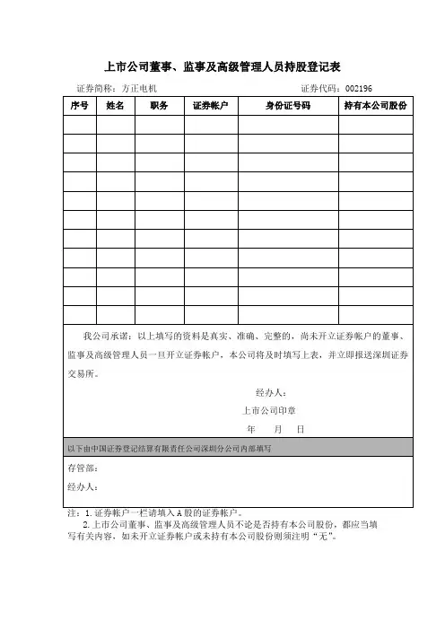 2.上市公司董事、监事及高级管理人员持股登记表(1)[5]-经典原创文档