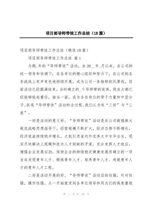 项目部导师带徒工作总结(18篇)