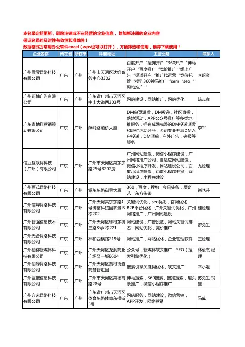 2020新版广东省广州网络营销推广工商企业公司名录名单黄页联系方式大全67家
