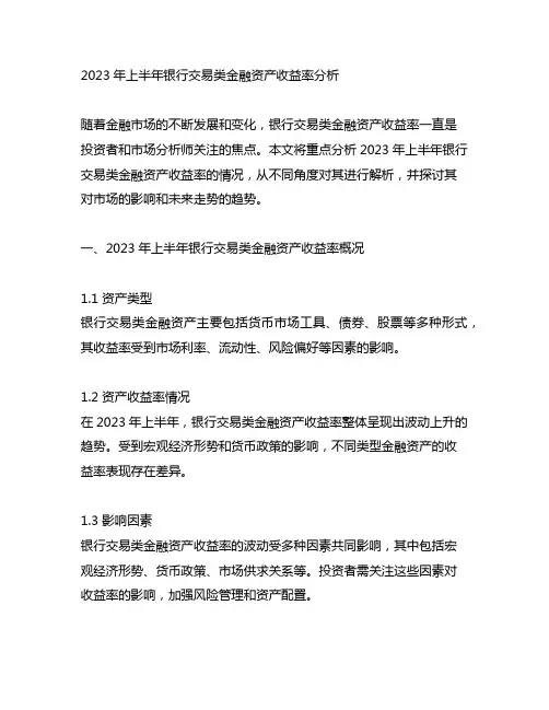 2023年上半年银行交易类金融资产收益率