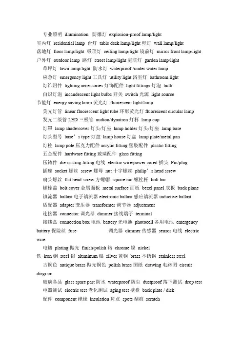 灯具英文名