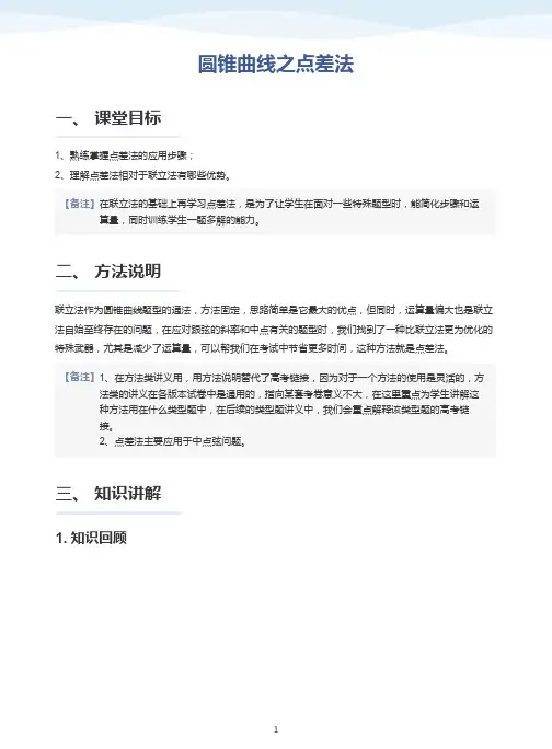 圆锥曲线之点差法-讲义(教师版)