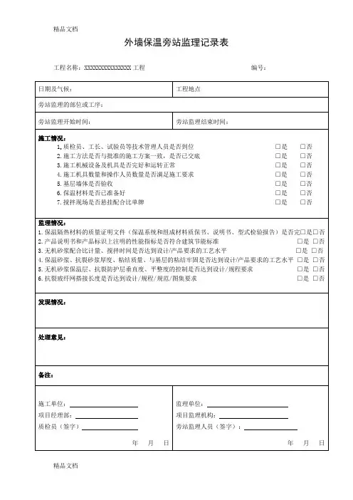 外墙、屋面节能保温旁站监理记录表(汇编)