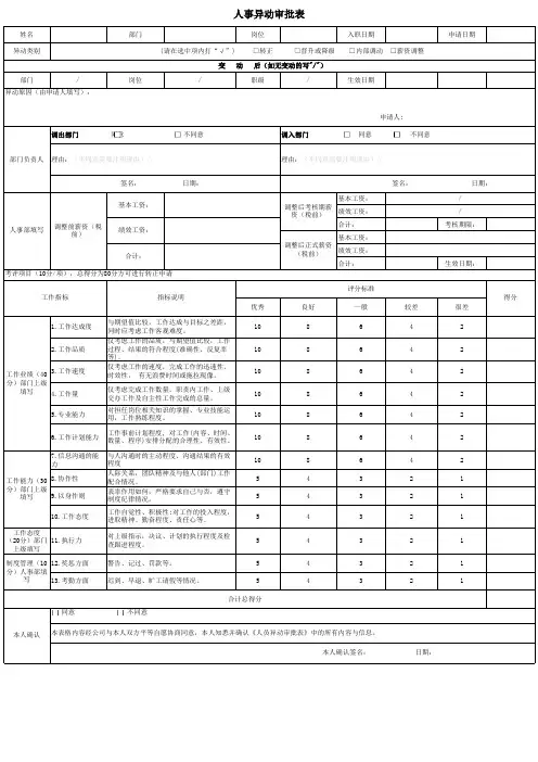 人事异动申请表 