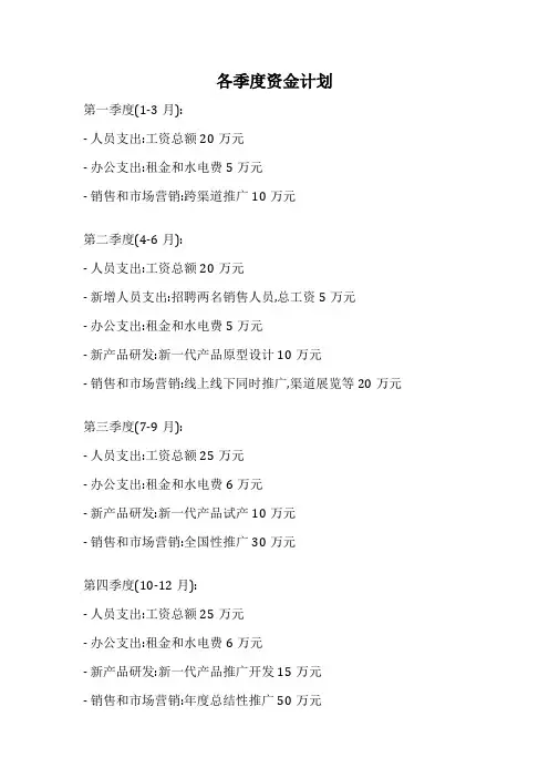 各季度资金计划