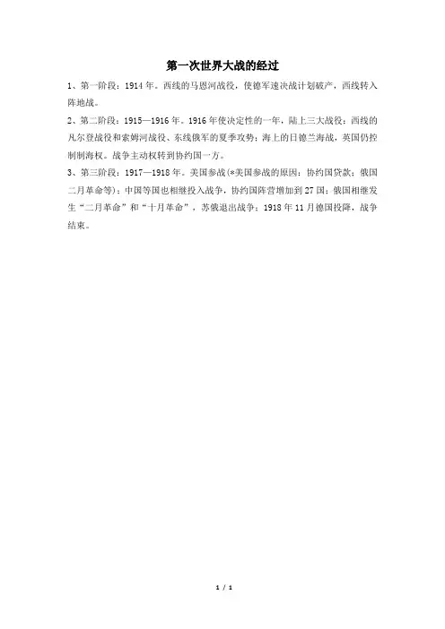 人民版高三历史选修3_第一次世界大战的经过