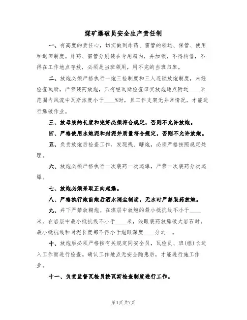 煤矿爆破员安全生产责任制(5篇)