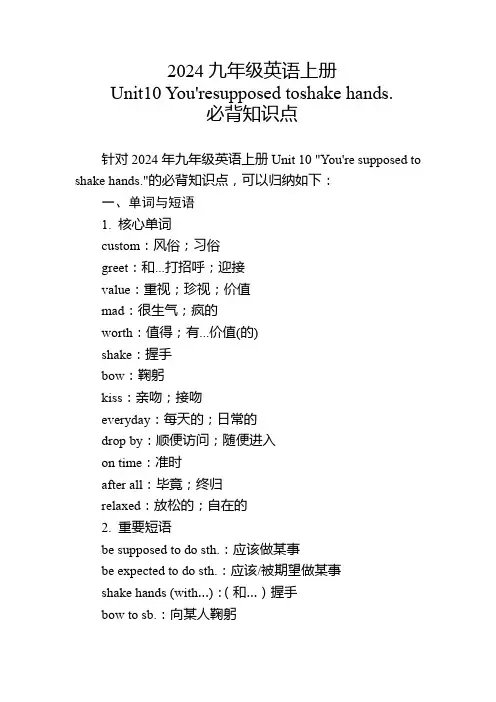 2024九年级英语上册Unit10必背知识点
