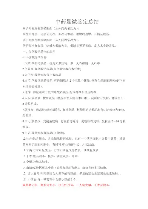 中药显微鉴定总结