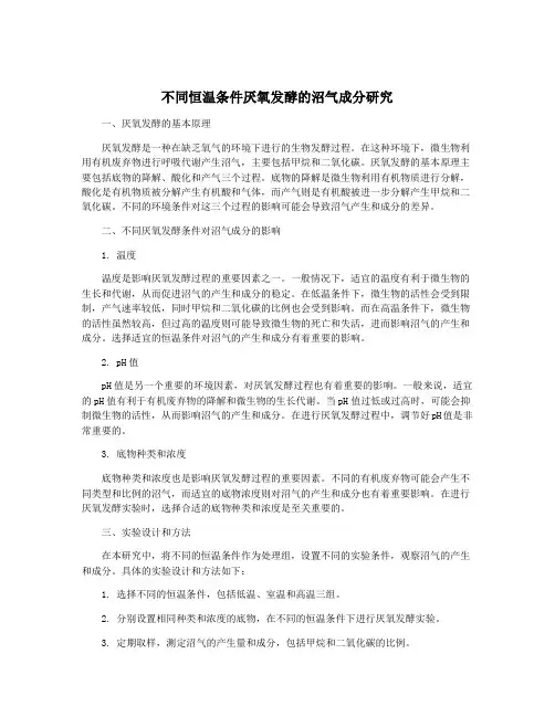不同恒温条件厌氧发酵的沼气成分研究