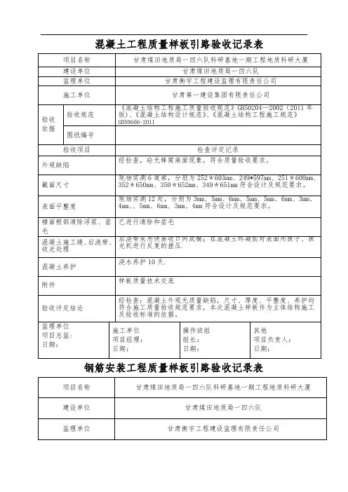 混凝土质量样板引路验收(验证)记录表
