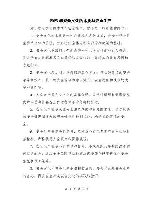 2023年安全文化的本质与安全生产