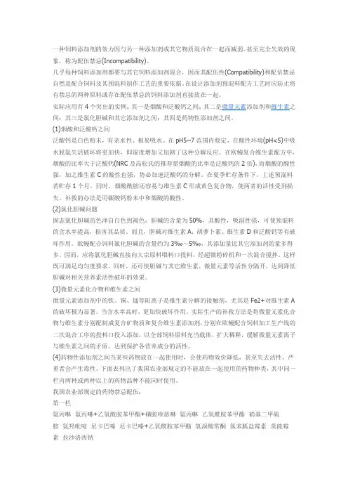 饲料添加剂的配伍禁忌