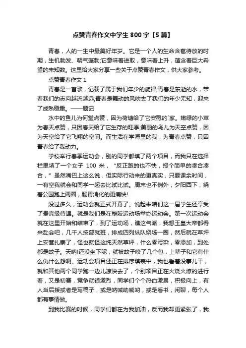 点赞青春作文中学生800字【5篇】