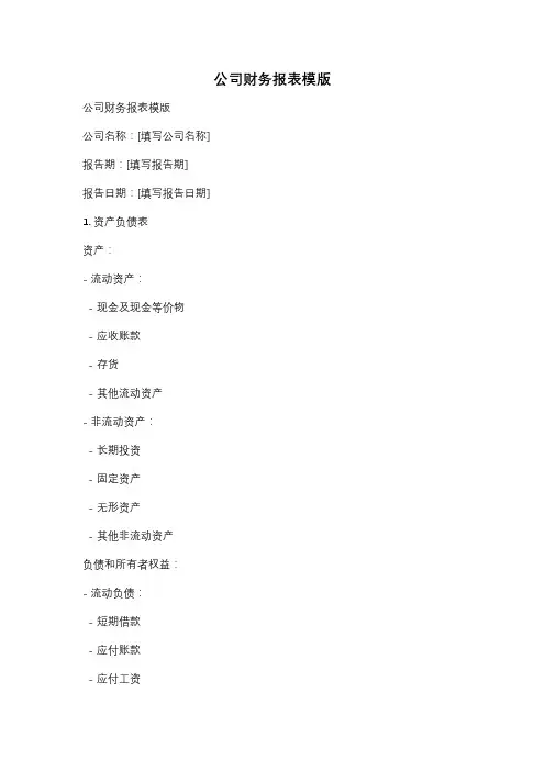 公司财务报表模版