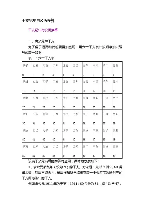 干支纪年与公历换算