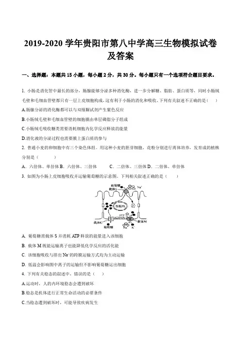 2019-2020学年贵阳市第八中学高三生物模拟试卷及答案