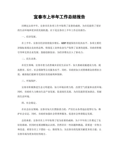 宜春市上半年工作总结报告