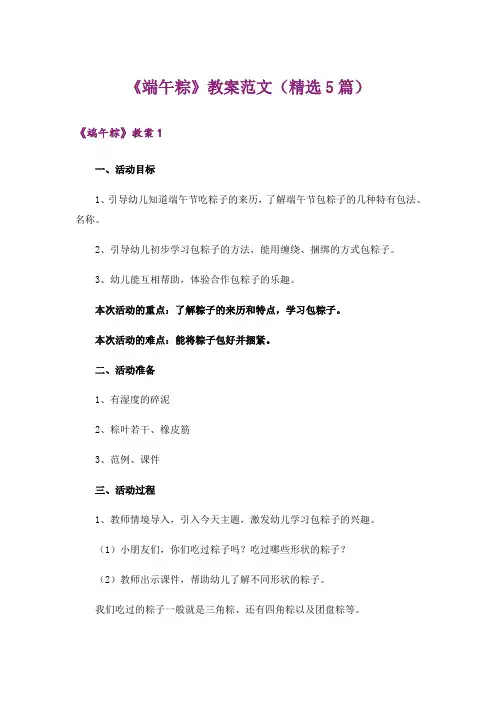 《端午粽》教案范文(精选5篇)