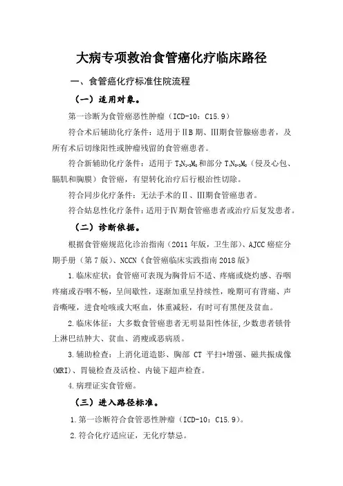 大病专项救治食管癌化疗临床路径