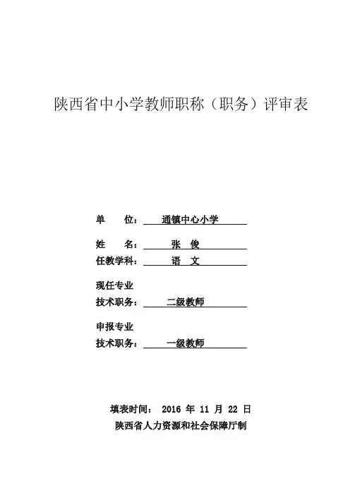 张俊中小学教师职称(职务)评审表