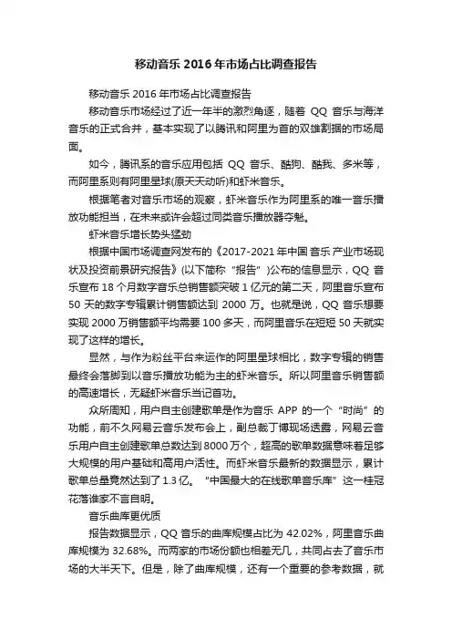 移动音乐2016年市场占比调查报告