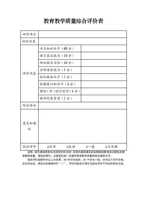 教育教学质量综合评价表