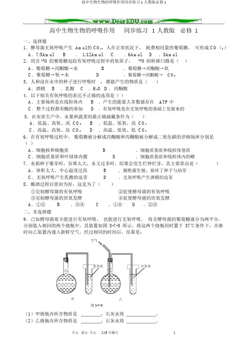 高中生物生物的呼吸作用同步练习1人教版必修1