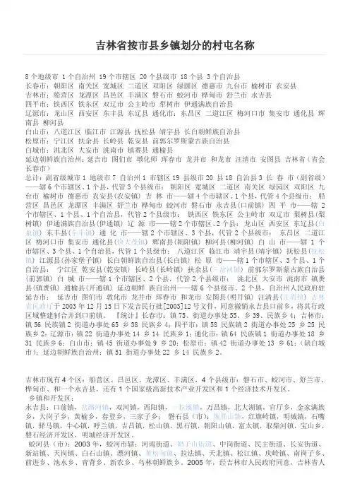 吉林省 按市县乡镇划分的行政村名称