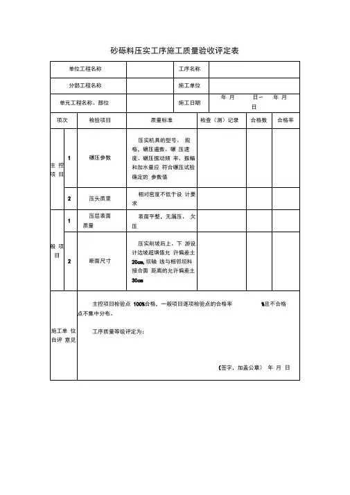 砂砾料压实工序施工质量验收评定表