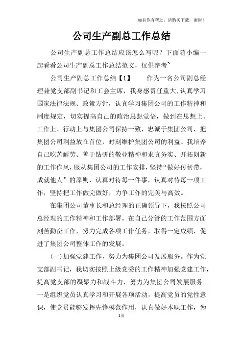 公司生产副总工作总结