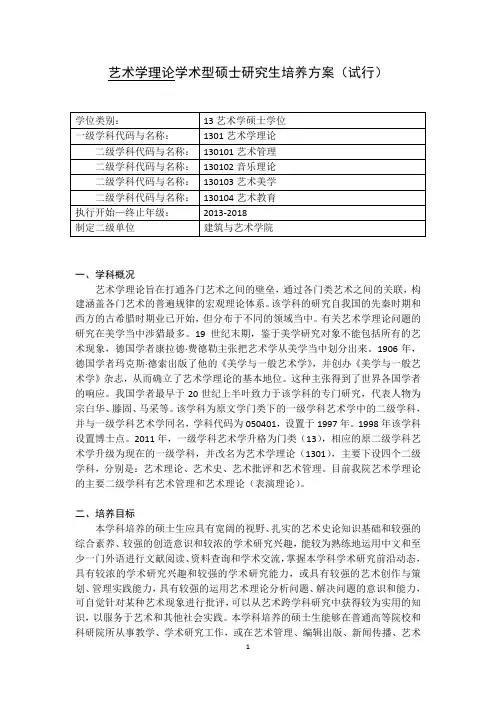 艺术学理论硕士研究生培养方案