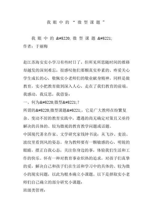 我 眼 中 的 “ 微 型 课 题 ”