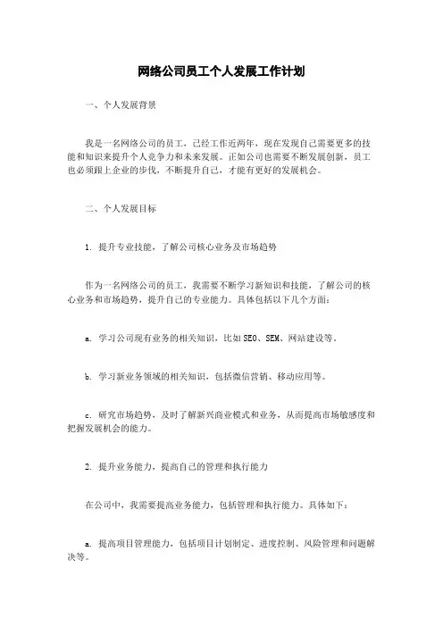 网络公司员工个人发展工作计划
