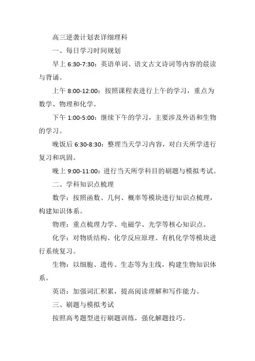 高三逆袭计划表详细理科