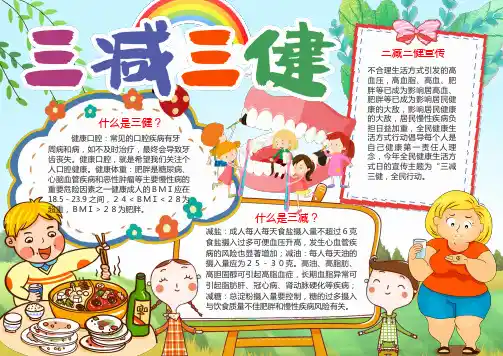 三减三健宣传教育手抄报WORD模板