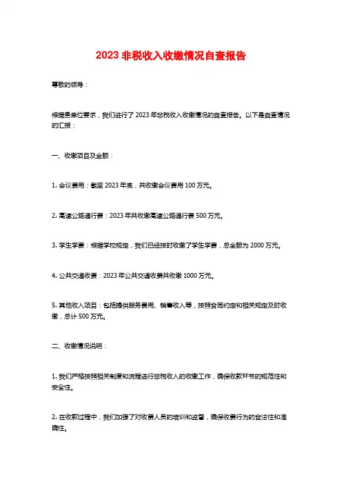 2023非税收入收缴情况自查报告