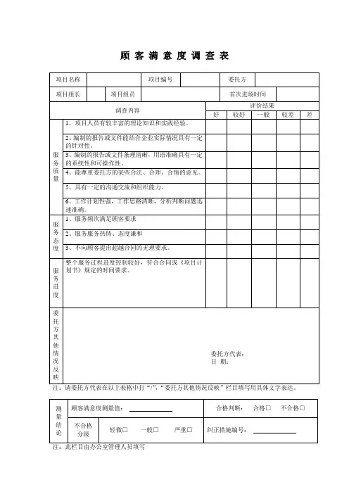 顾客满意度调查表
