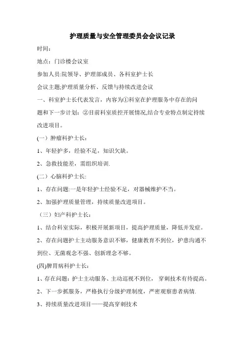 护理质量与安全管理会议记录