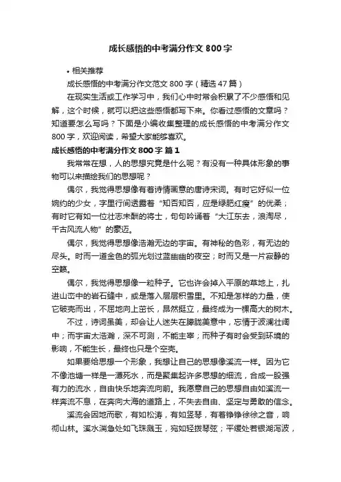 成长感悟的中考满分作文800字