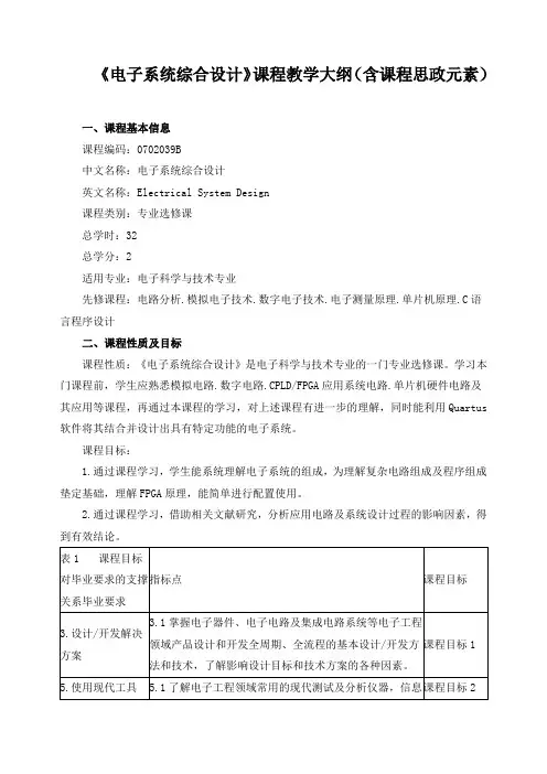 《电子系统综合设计》课程教学大纲(含课程思政元素)
