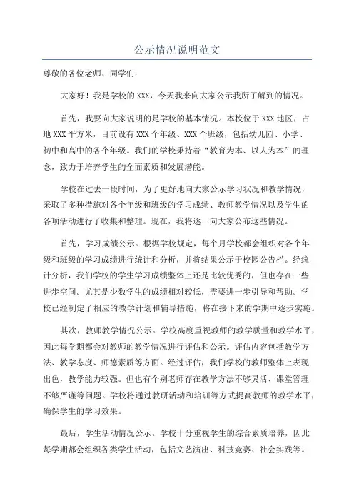 公示情况说明范文