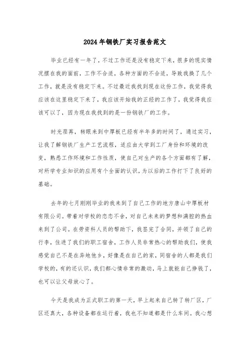 2024年钢铁厂实习报告范文（2篇）