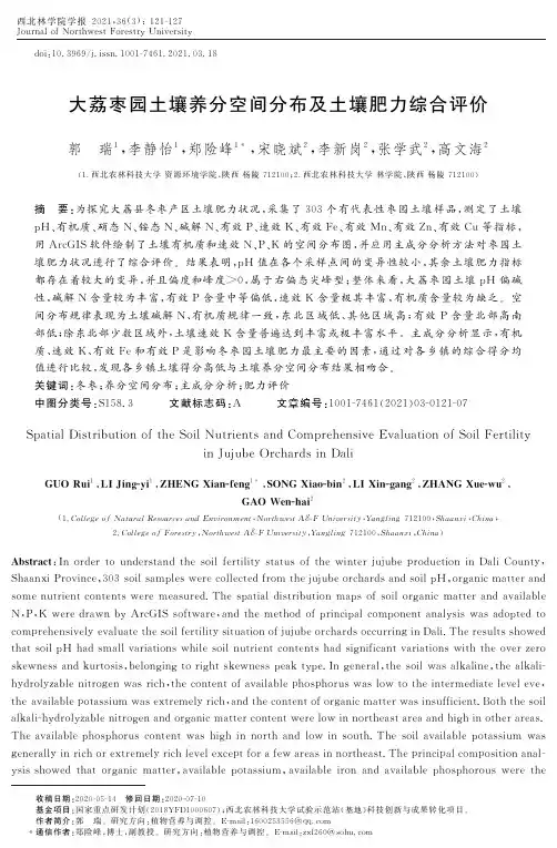 大荔枣园土壤养分空间分布及土壤肥力综合评价